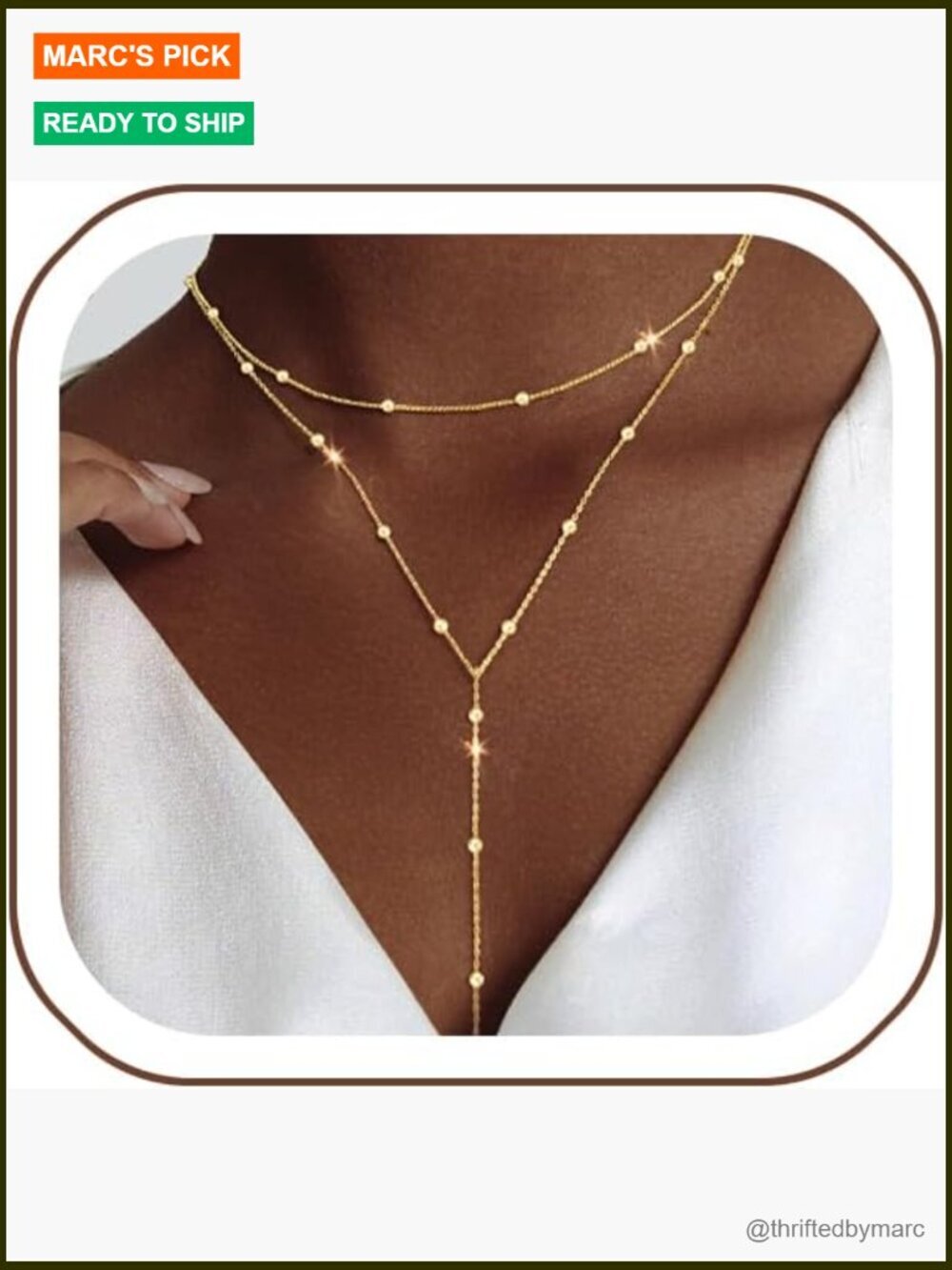 Dainty Y-Shaped Lariat Necklace Gold Plated Bead Chain Drop 20+2 Extender